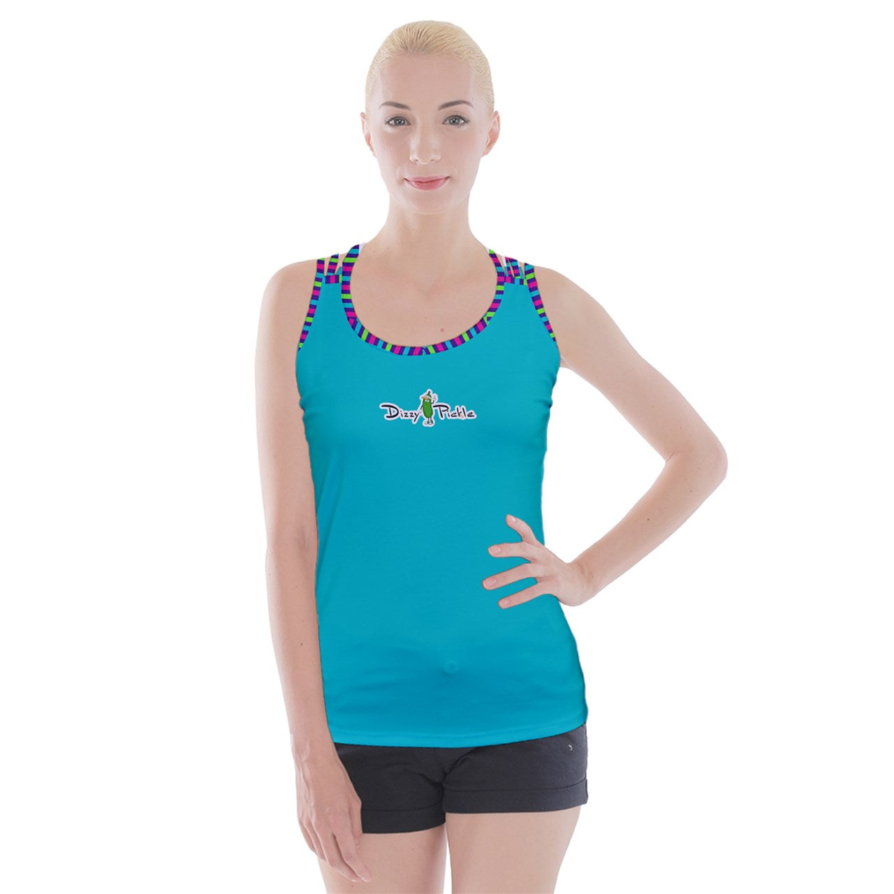 Dizzy Pickle Diana Solid Cool Teal Women's Pickleball Criss Cross Back Tank Top