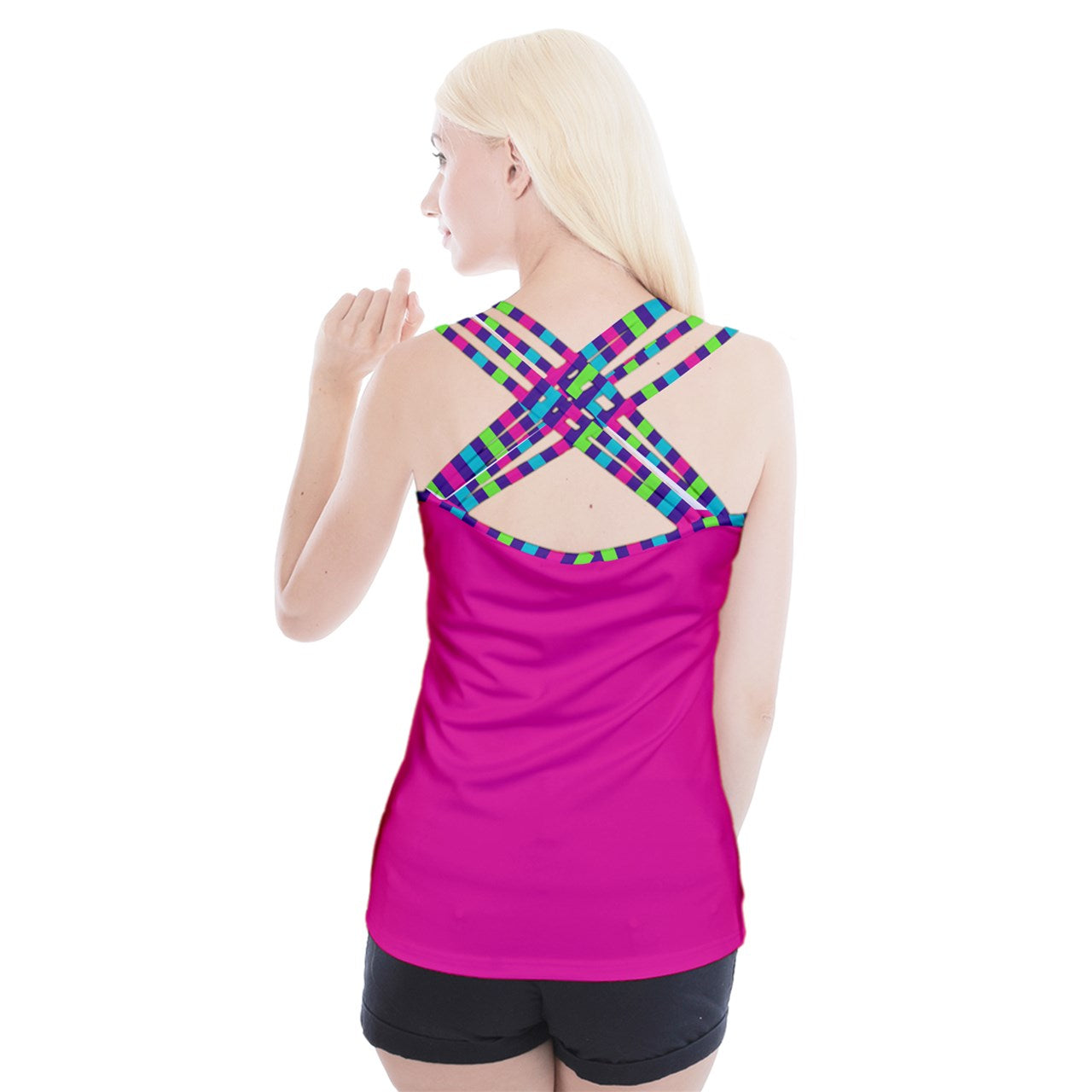 Dizzy Pickle Diana Solid Hot Pink Women's Pickleball Criss Cross Back Tank Top