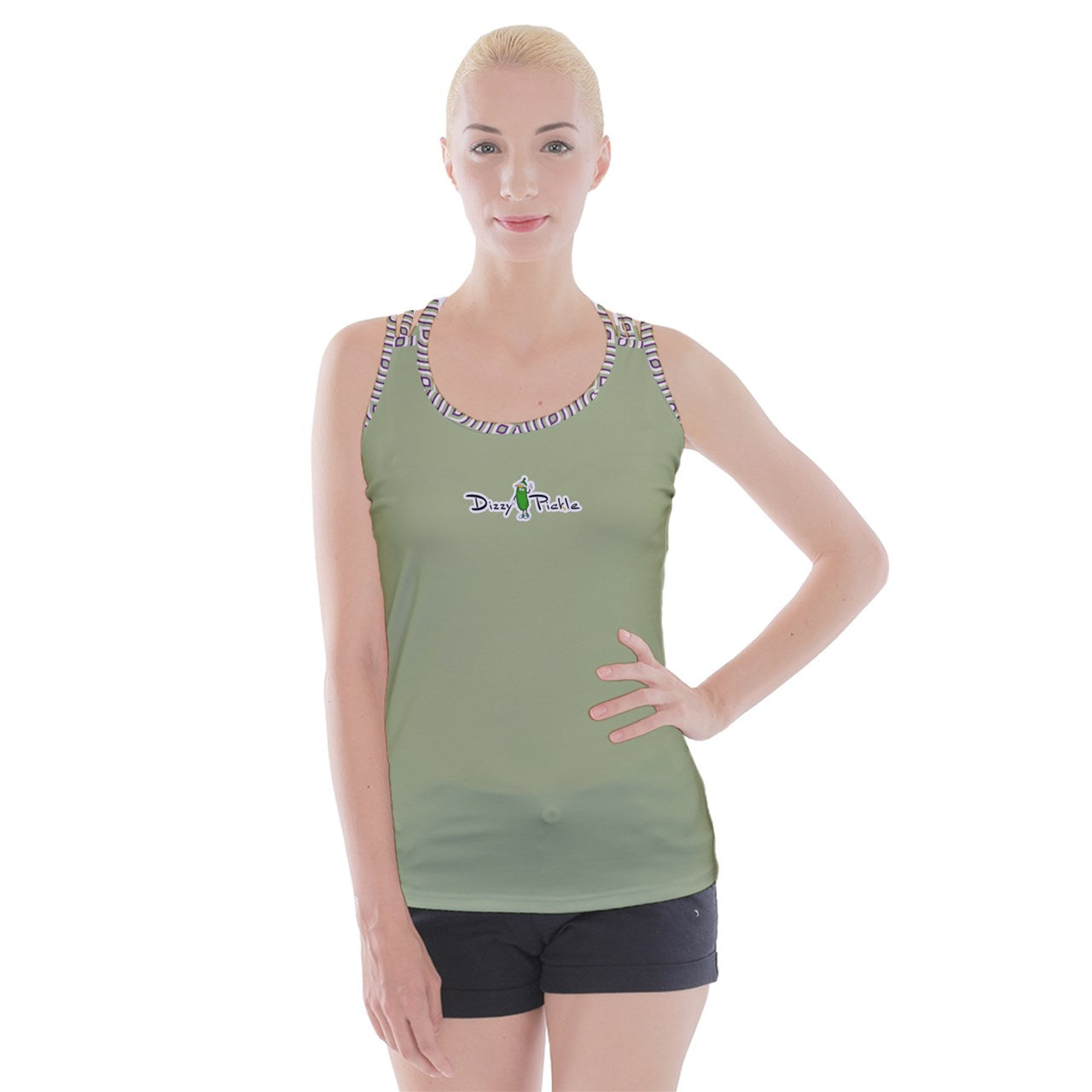 Dizzy Pickle Heather Solid Sage Women's Pickleball Criss Cross Back Tank Top