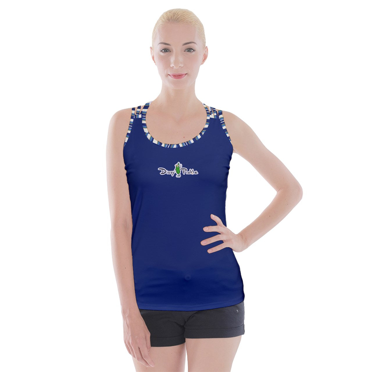 Dizzy Pickle Anne Solid Dark Blue Women's Pickleball Criss Cross Back Tank Top