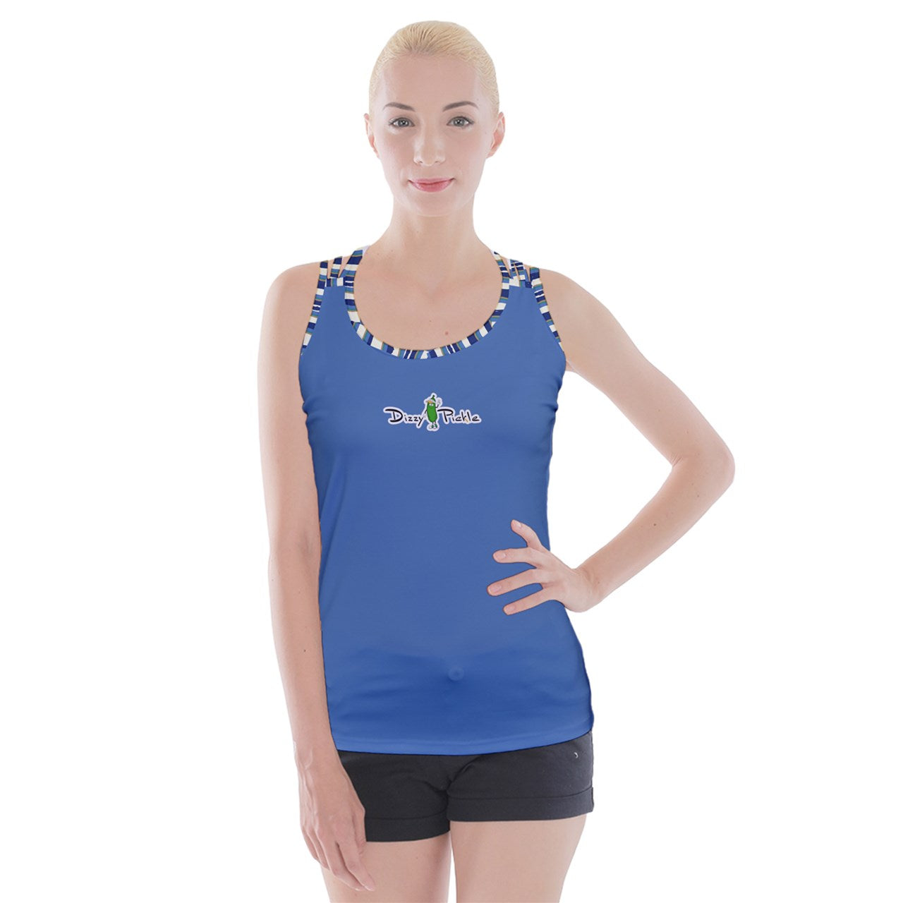 Dizzy Pickle Anne Solid Blue Women's Pickleball Criss Cross Back Tank Top