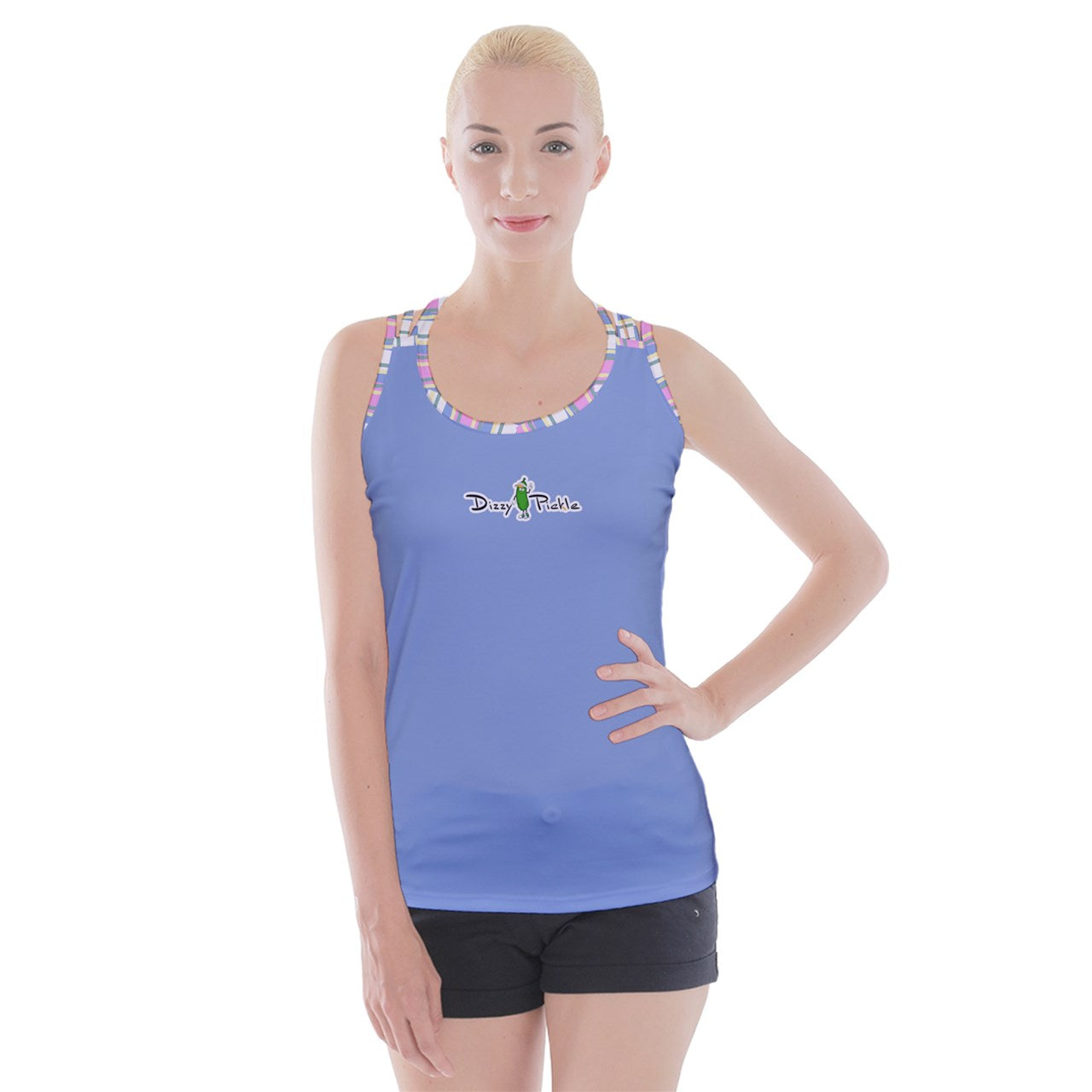 Dizzy Pickle Jessie Solid Cornflower Blue Women's Pickleball Criss Cross Back Tank Top