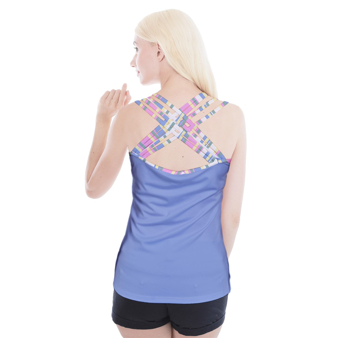 Dizzy Pickle Jessie Solid Cornflower Blue Women's Pickleball Criss Cross Back Tank Top