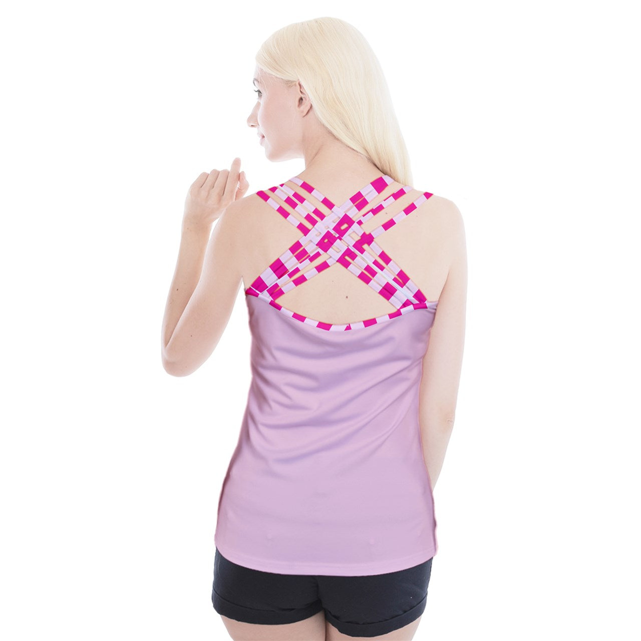 Dizzy Pickle Avery Solid Shell Pink Women's Pickleball Criss Cross Back Tank Top