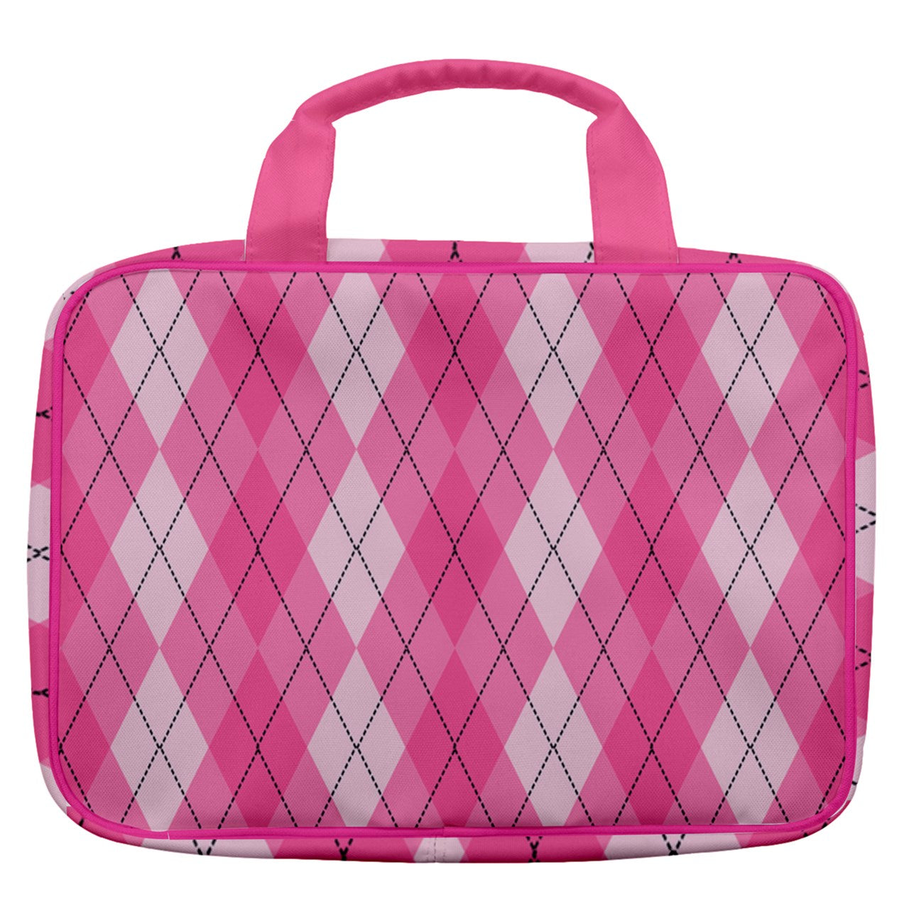 Dizzy Pickle Ashley Argyle Pink Women's Pickleball Travel Toiletry Bag with Hanging Hook