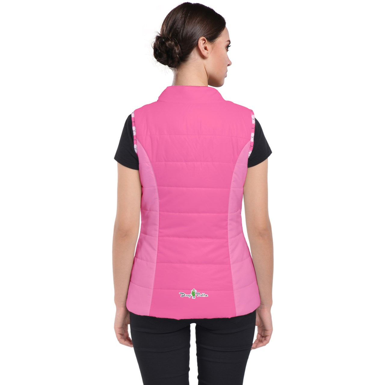 Dizzy Pickle Ashley Pink Argyle Women's Active Pickleball Puffer Vest with Pockets