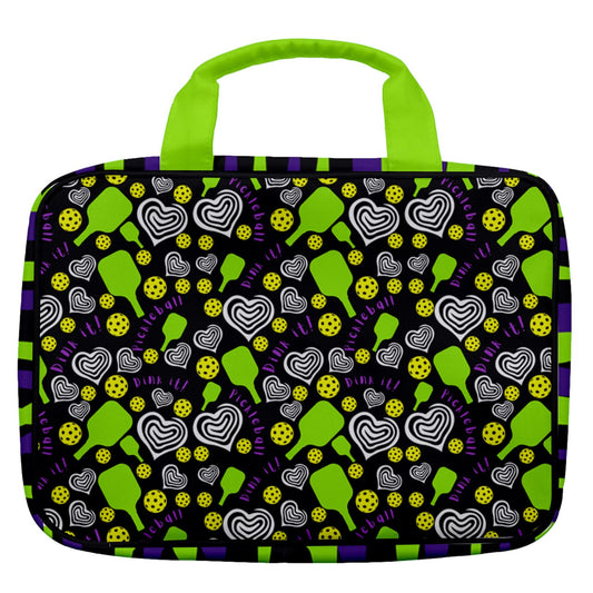 Dizzy Pickle Dinking Diva's Hearts BG Women's Pickleball Travel Toiletry Bag with Hanging Hook