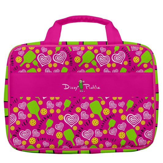 Dizzy Pickle Dinking Diva's Hearts PG Women's Pickleball Travel Toiletry Bag with Hanging Hook