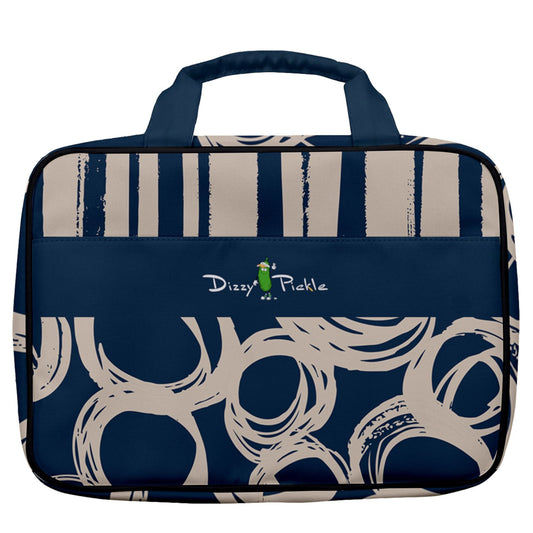 Dizzy Pickle Esther Circles Blue Women's Pickleball Travel Toiletry Bag with Hanging Hook