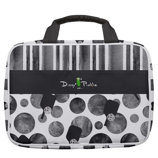 Dizzy Pickle Mary Paddles and Polka Dots Women's Pickleball Travel Toiletry Bag with Hanging Hook