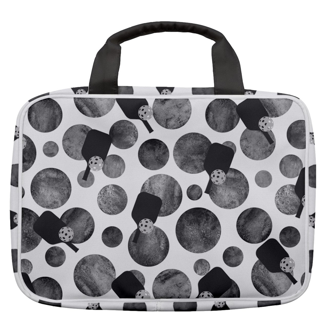 Dizzy Pickle Mary Paddles and Polka Dots Women's Pickleball Travel Toiletry Bag with Hanging Hook