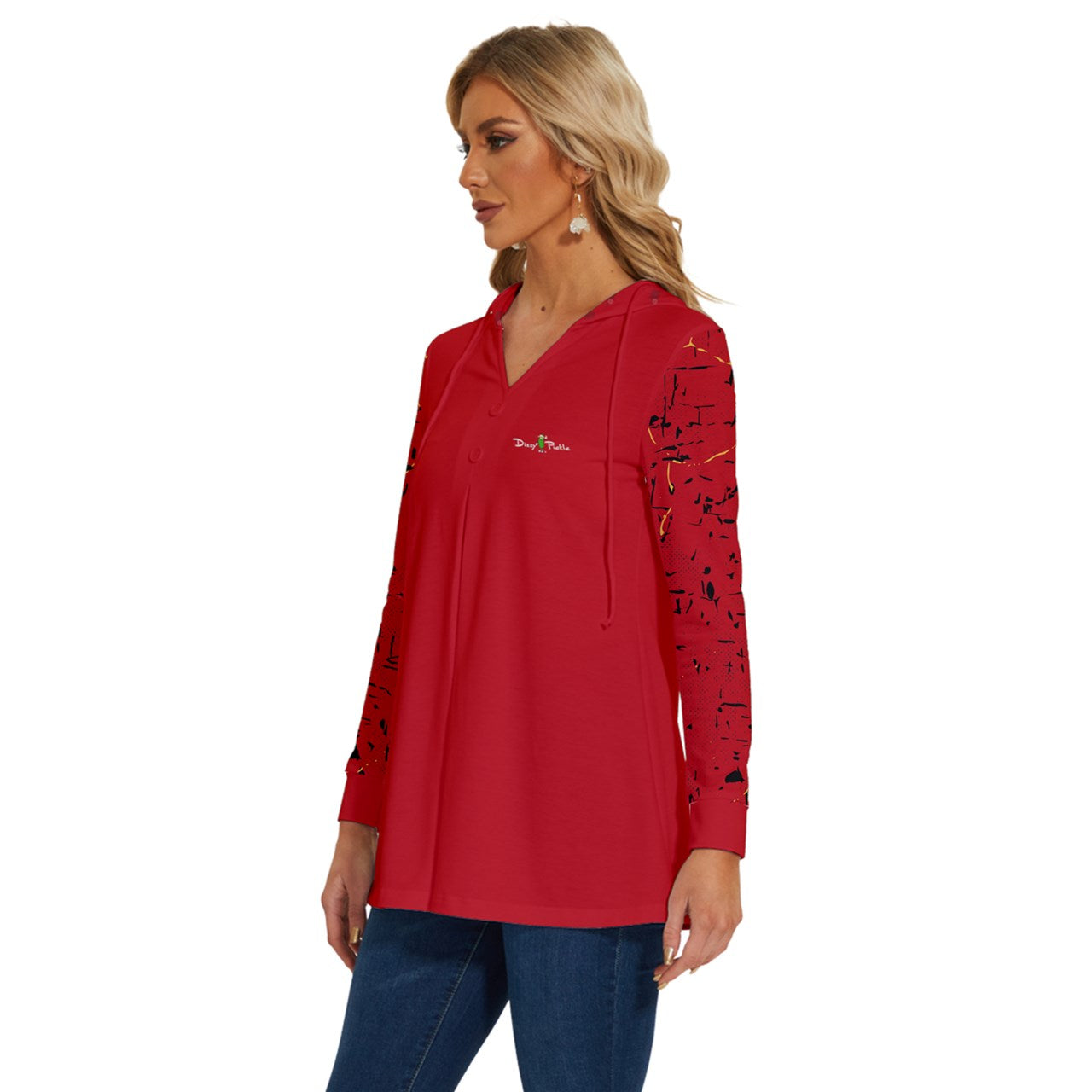 Dizzy Pickle Lynne Red Women's Pickleball Long Sleeve Drawstring Hooded Top