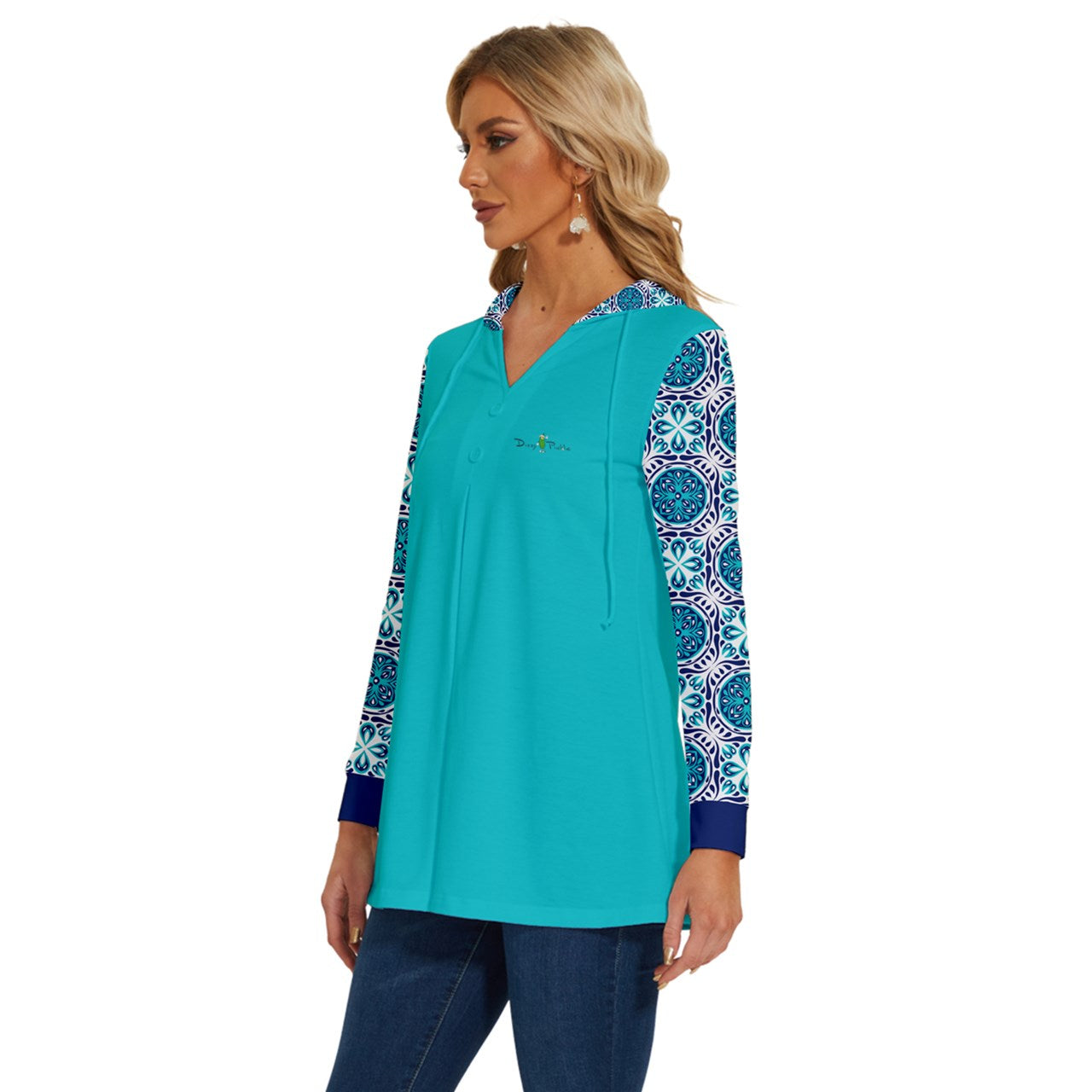 Dizzy Pickle Tracy Turquoise1 Women's Pickleball Long Sleeve Drawstring Hooded Top