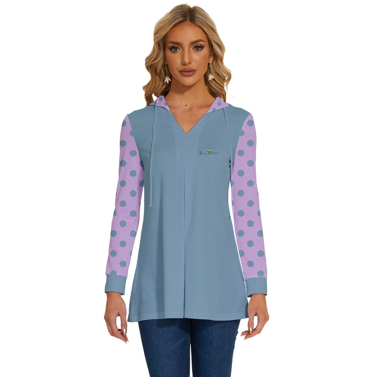 Dizzy Pickle Laura Polka Dots Lavender Women's Pickleball Long Sleeve Drawstring Hooded Top