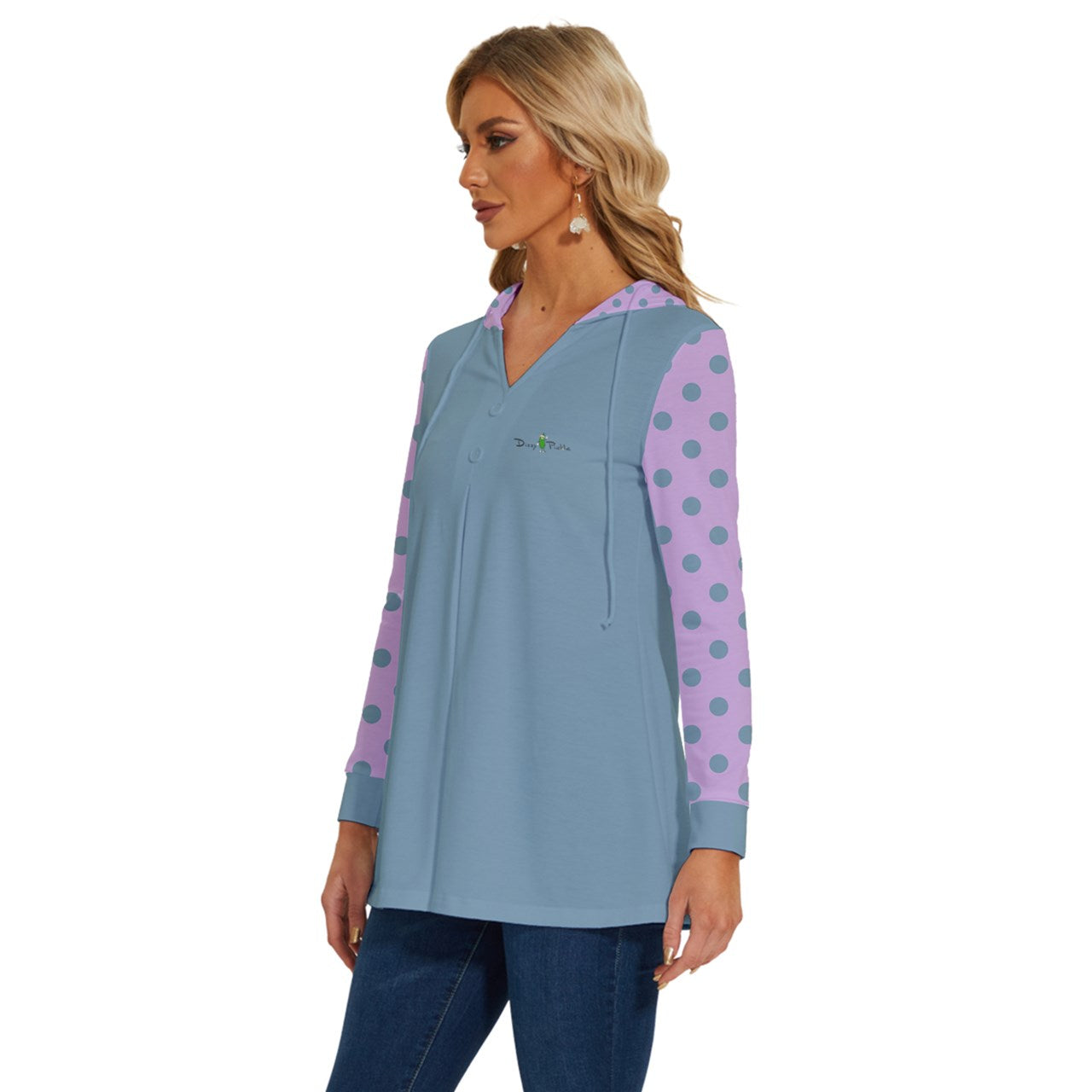 Dizzy Pickle Laura Polka Dots Lavender Women's Pickleball Long Sleeve Drawstring Hooded Top