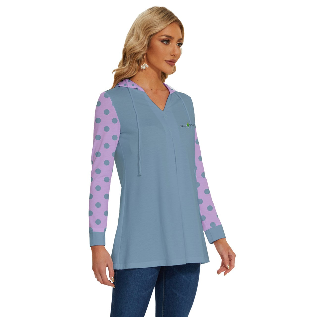 Dizzy Pickle Laura Polka Dots Lavender Women's Pickleball Long Sleeve Drawstring Hooded Top