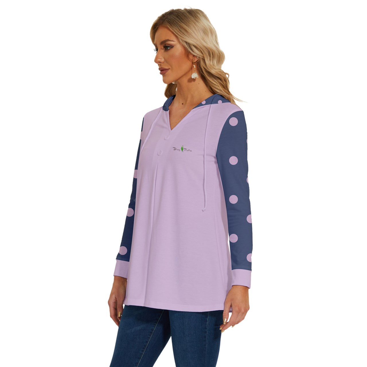 Dizzy Pickle Laura Polka Dots Women's Pickleball Long Sleeve Drawstring Hooded Top