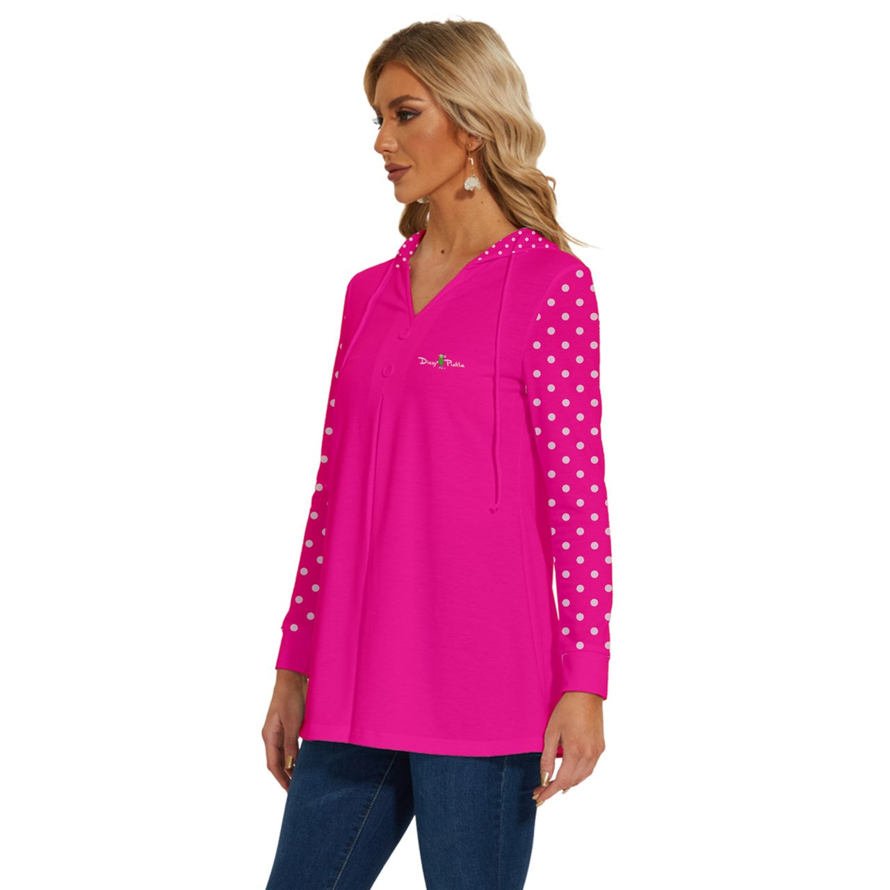 Dizzy Pickle Avery Polka Dots Women's Pickleball Long Sleeve Drawstring Hooded Top