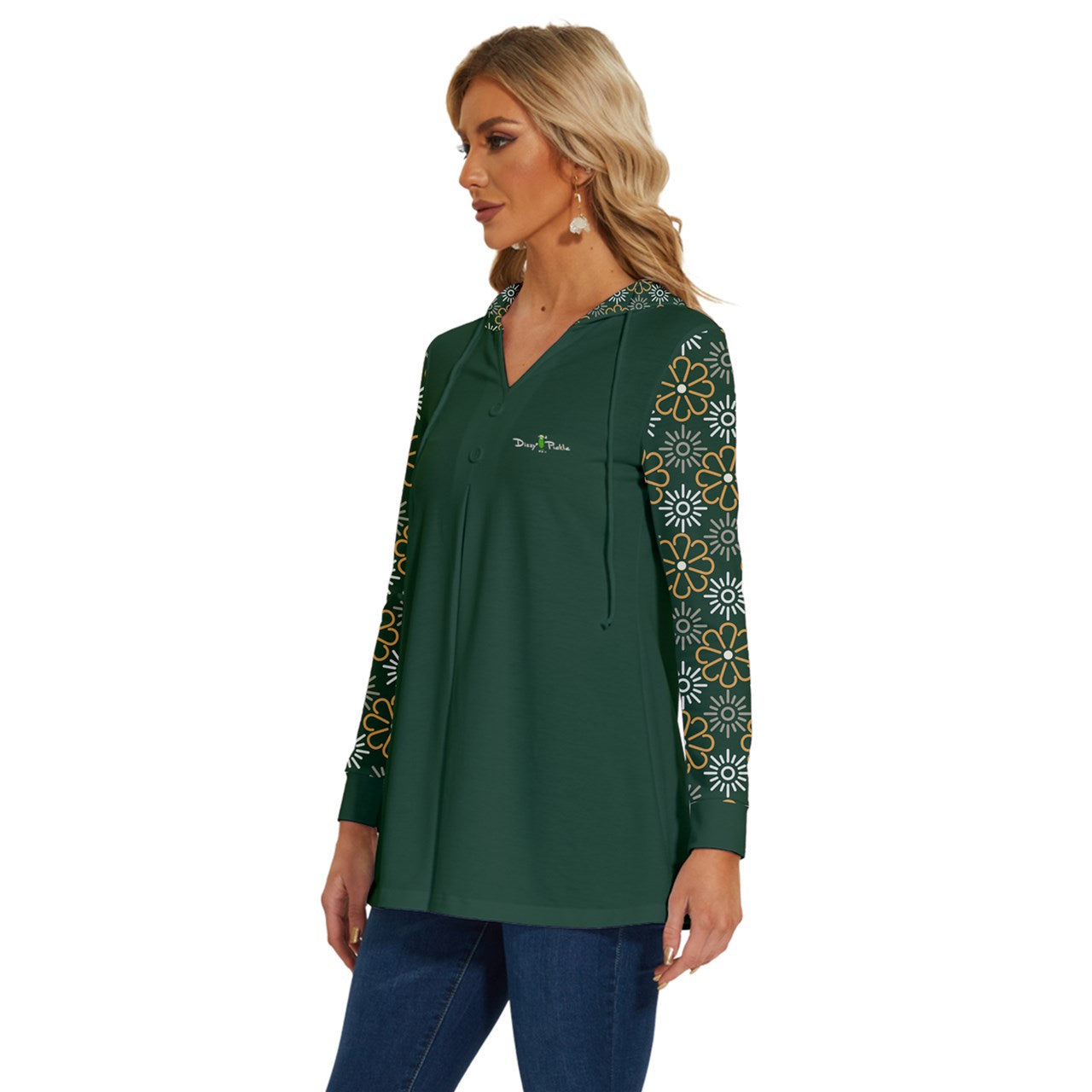 Dizzy Pickle April Emerald Green Women's Pickleball Long Sleeve Drawstring Hooded Top