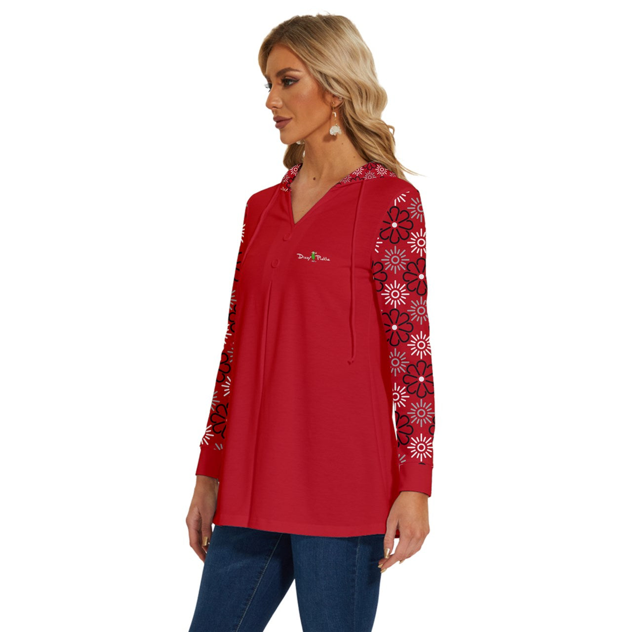 Dizzy Pickle April Red Women's Pickleball Long Sleeve Drawstring Hooded Top