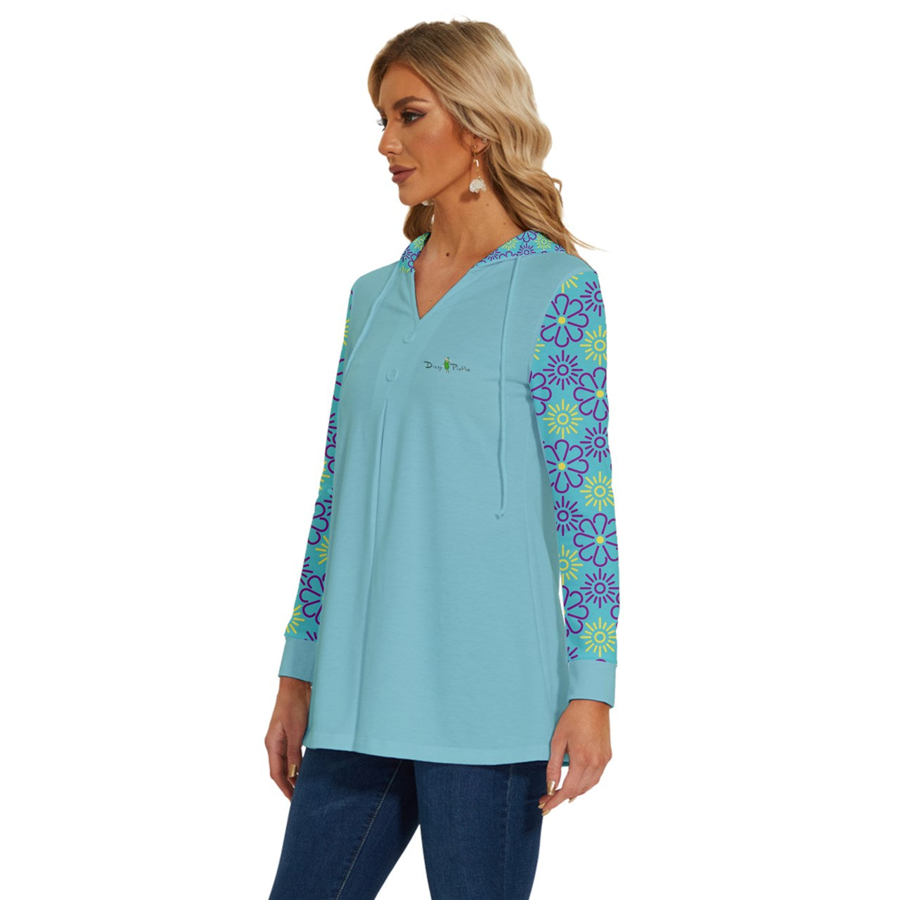 Dizzy Pickle April Teal Women's Pickleball Long Sleeve Drawstring Hooded Top