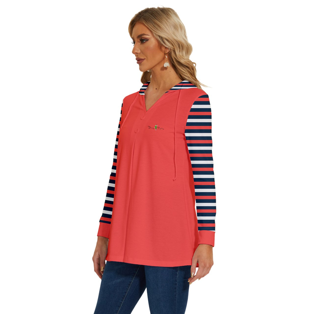 Dizzy Pickle Van Stripes Coral Women's Pickleball Long Sleeve Drawstring Hooded Top