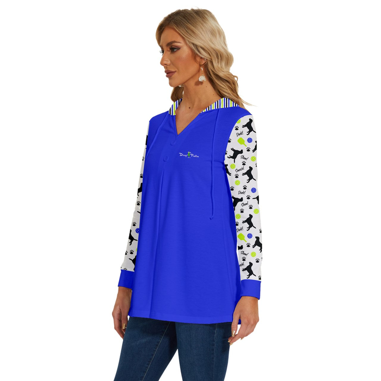 Dizzy Pickle Connie Cobalt Blue Women's Pickleball Long Sleeve Drawstring Hooded Top