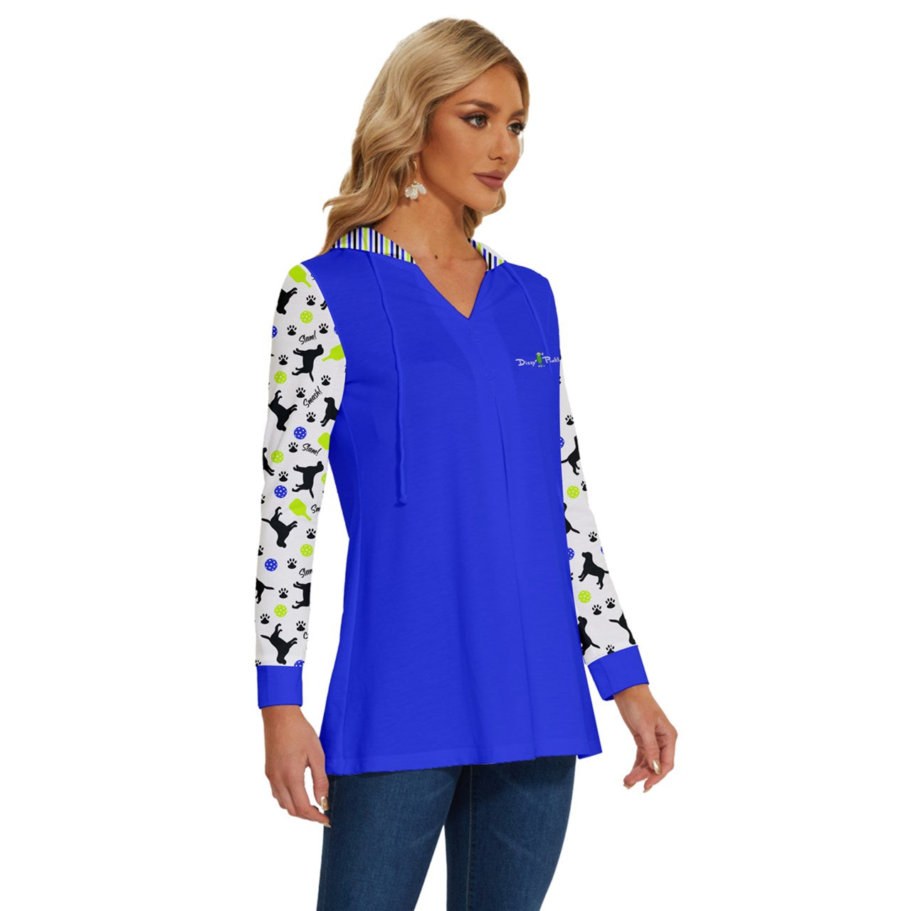 Dizzy Pickle Connie Cobalt Blue Women's Pickleball Long Sleeve Drawstring Hooded Top