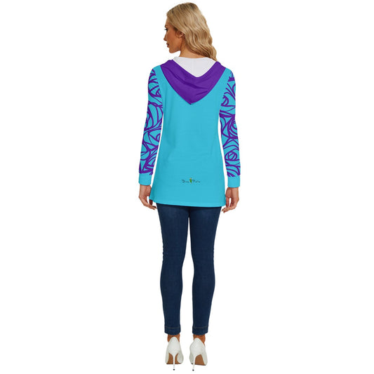 Dizzy Pickle Esther Teal Blooms Women's Pickleball Long Sleeve Drawstring Hooded Top