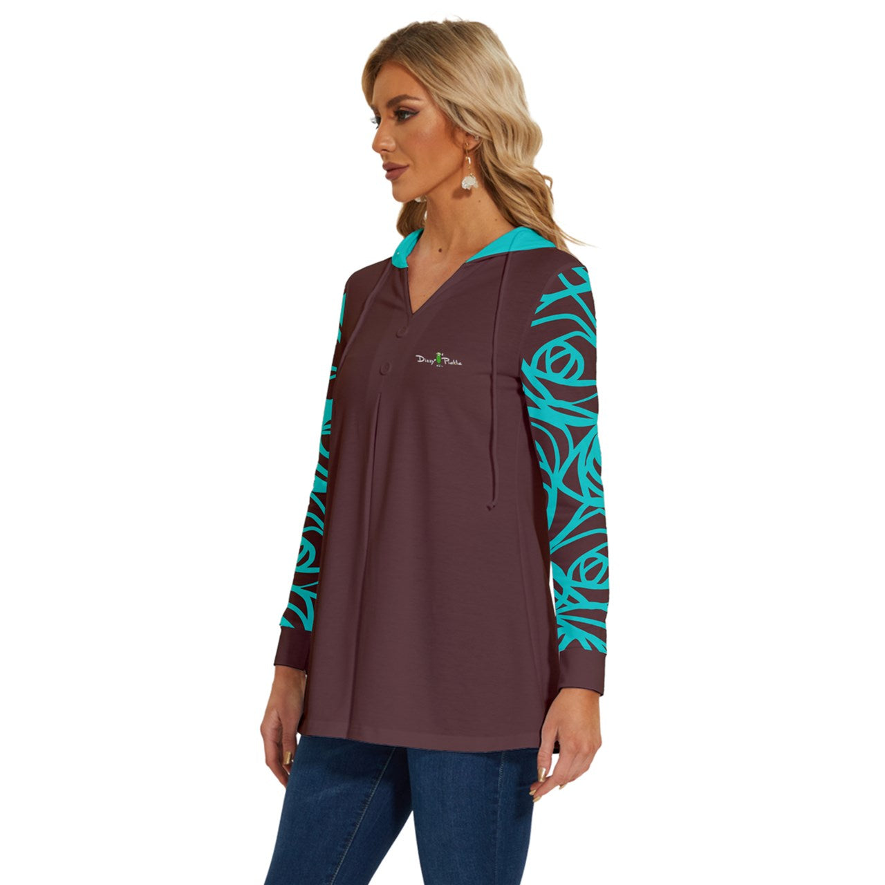 Dizzy Pickle Esther Brown Blooms Women's Pickleball Long Sleeve Drawstring Hooded Top