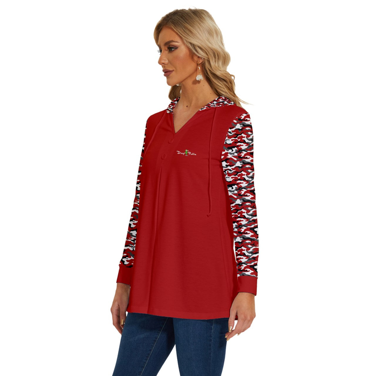 Dizzy Pickle Jan Red Women's Pickleball Long Sleeve Drawstring Hooded Top