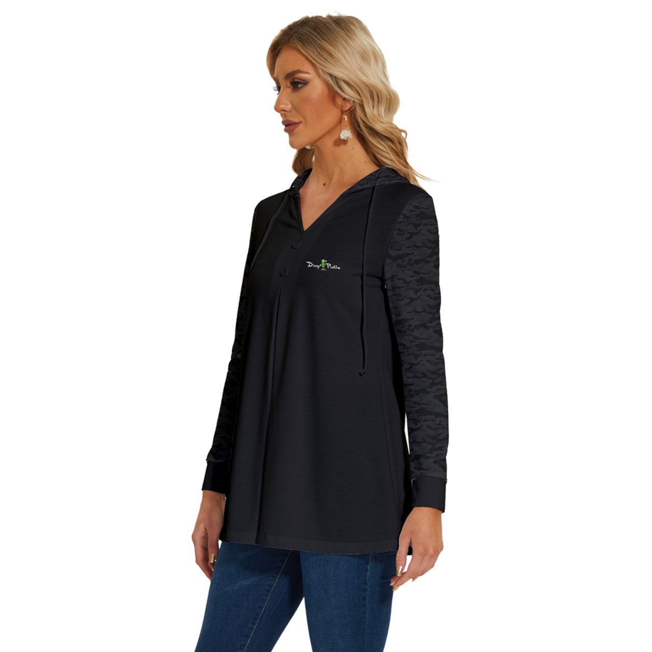 Dizzy Pickle Jan Black_Midnight Women's Pickleball Long Sleeve Drawstring Hooded Top