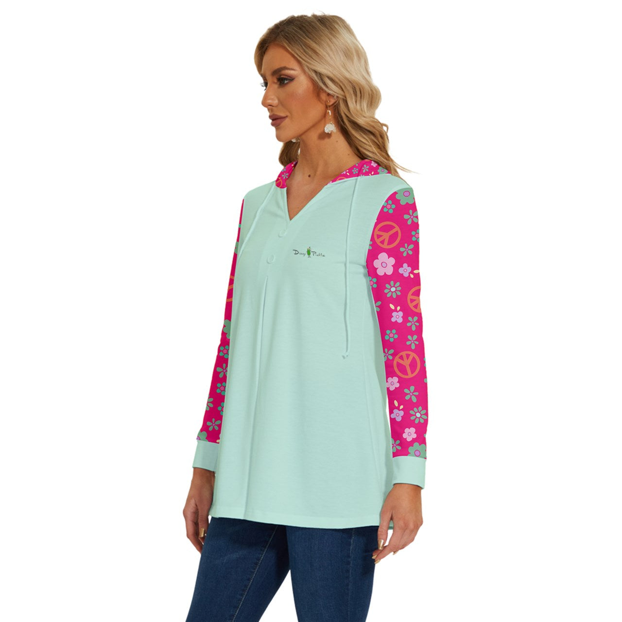 Dizzy Pickle Hope Rose Pickleball Long Sleeve Drawstring Hooded Top