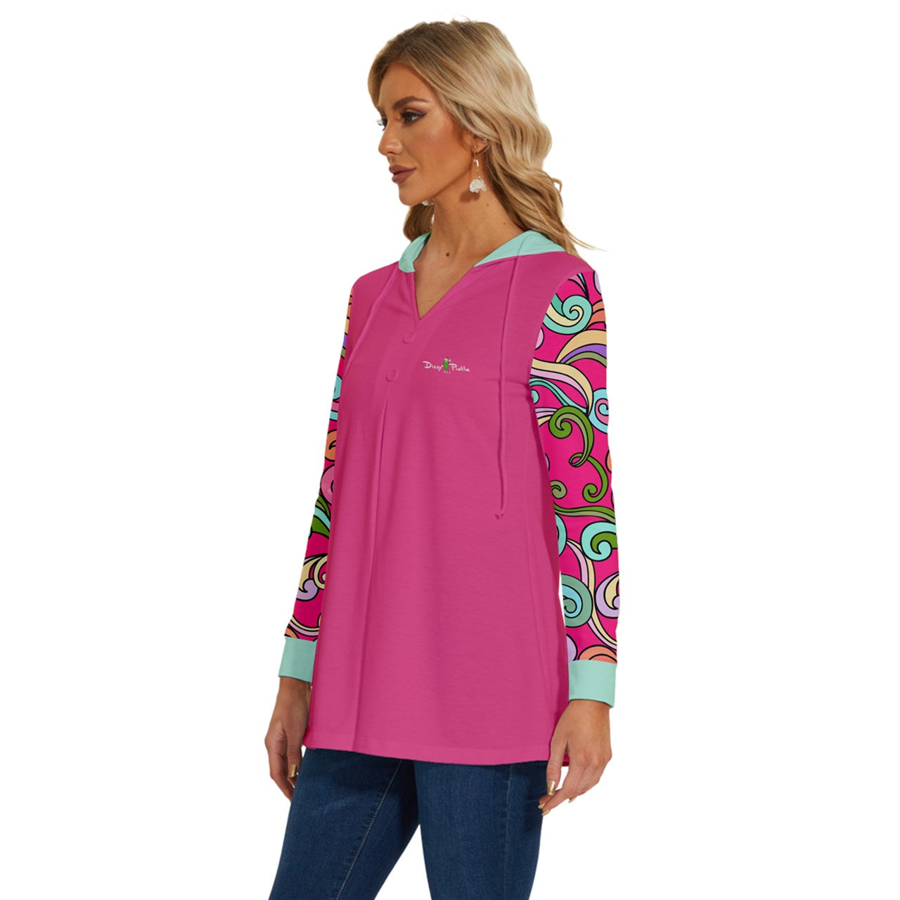 Dizzy Pickle Anna Pink Pickleball Long Sleeve Drawstring Hooded Top