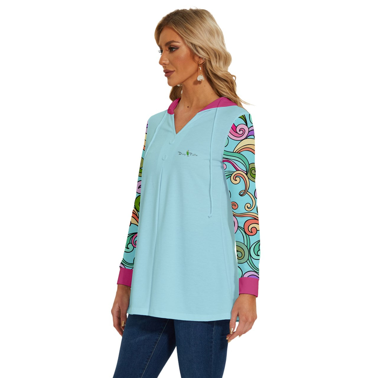 Dizzy Pickle Anna Blue Pickleball Long Sleeve Drawstring Hooded Top