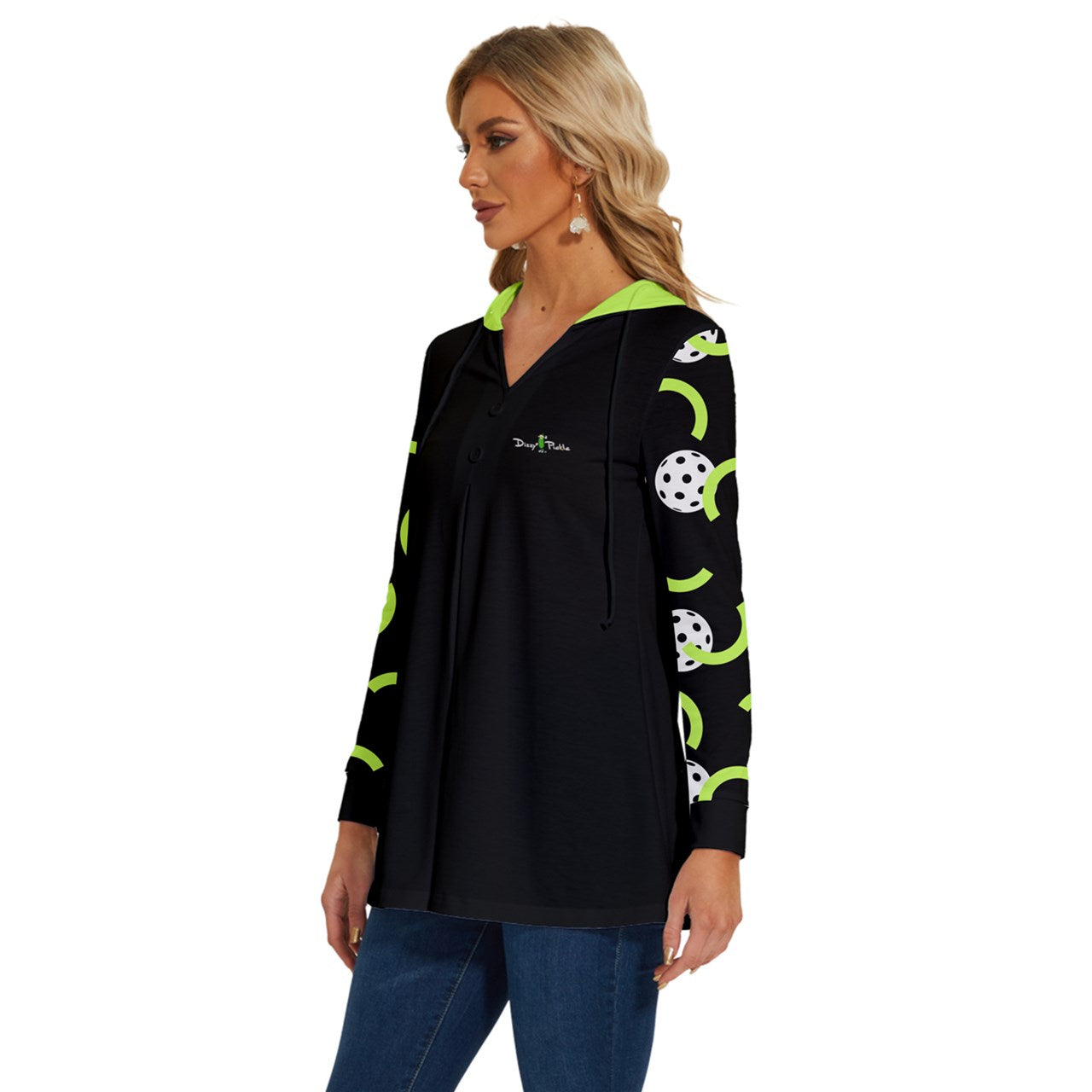 Dizzy Pickle Believe Black Pickleball Long Sleeve Drawstring Hooded Top