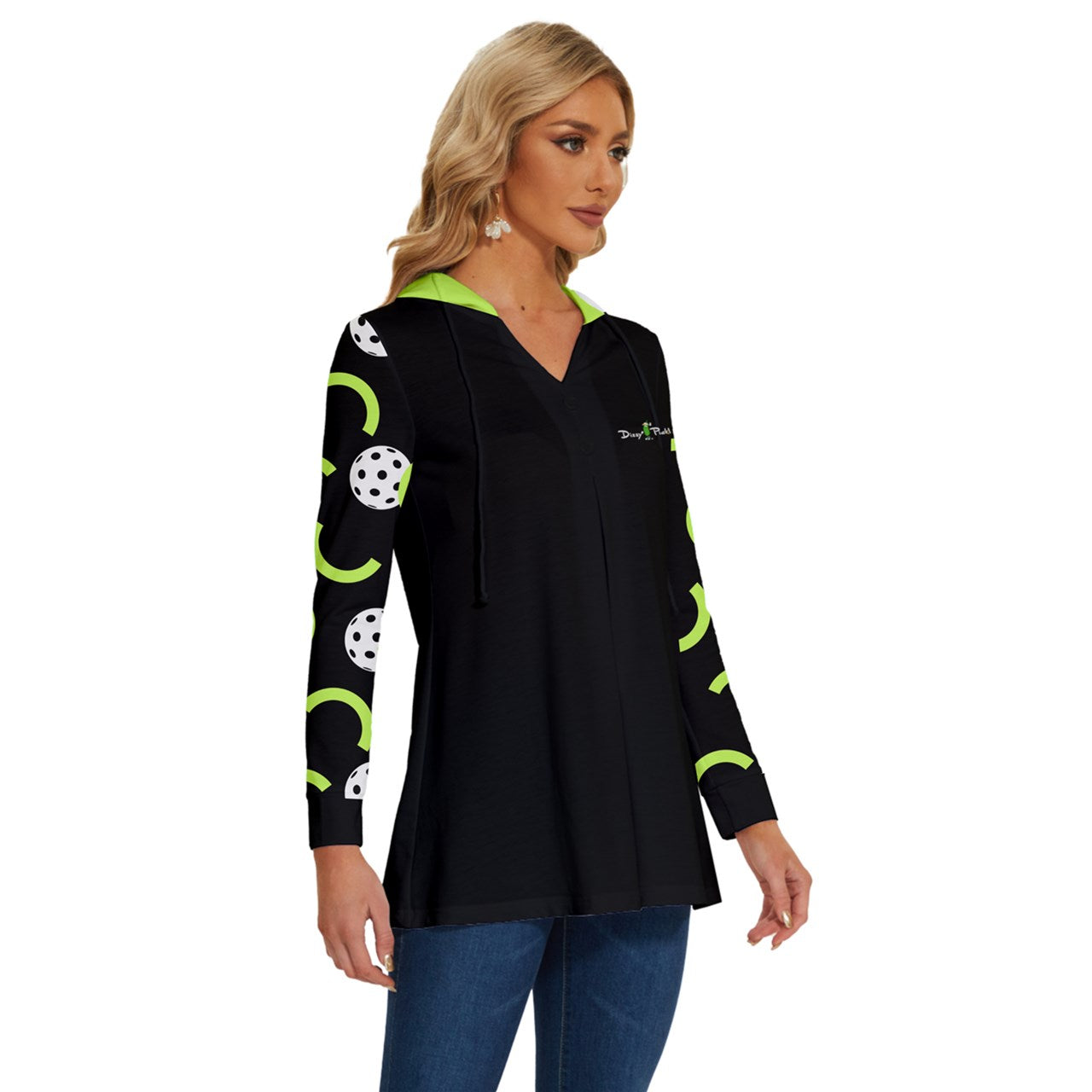 Dizzy Pickle Believe Black Pickleball Long Sleeve Drawstring Hooded Top