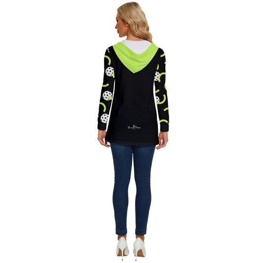 Dizzy Pickle Believe Black Pickleball Long Sleeve Drawstring Hooded Top