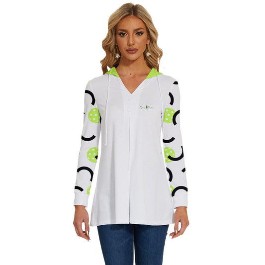 Dizzy Pickle Believe White Pickleball Long Sleeve Drawstring Hooded Top