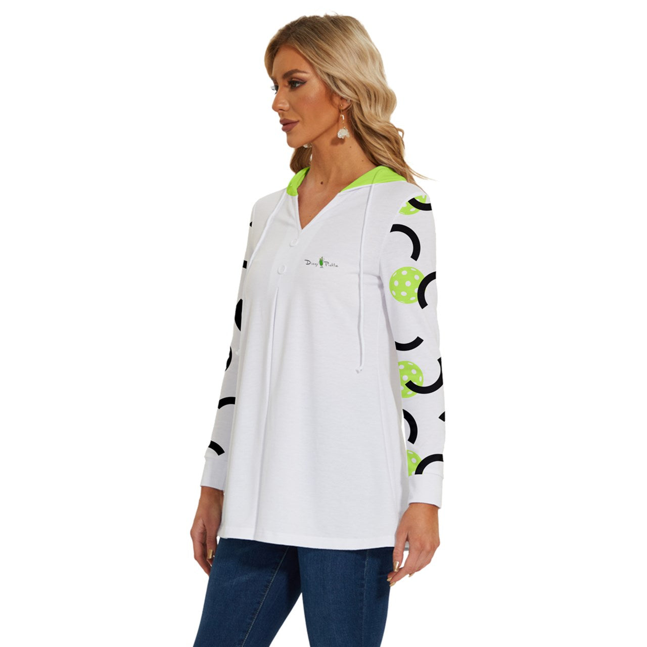 Dizzy Pickle Believe White Pickleball Long Sleeve Drawstring Hooded Top