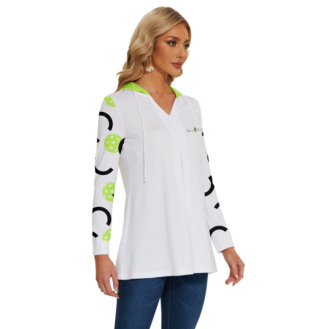 Dizzy Pickle Believe White Pickleball Long Sleeve Drawstring Hooded Top