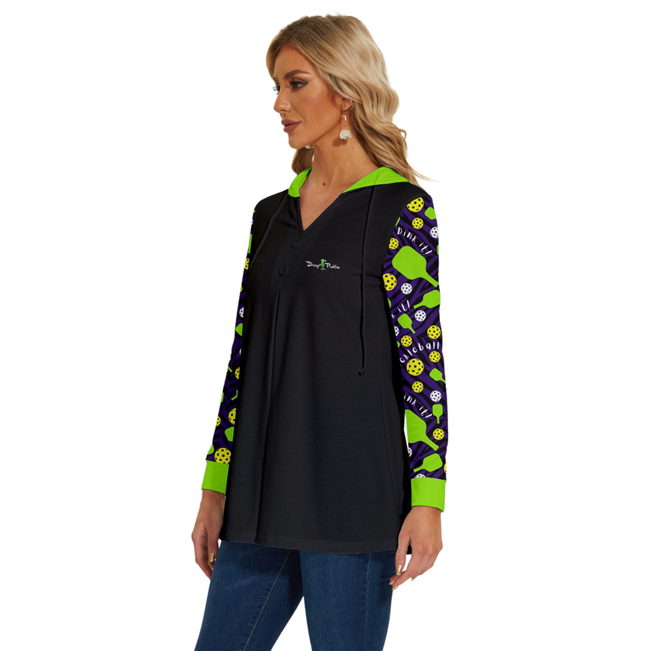 Dizzy Pickle Dinking Diva BG Pickleball Long Sleeve Drawstring Hooded Top