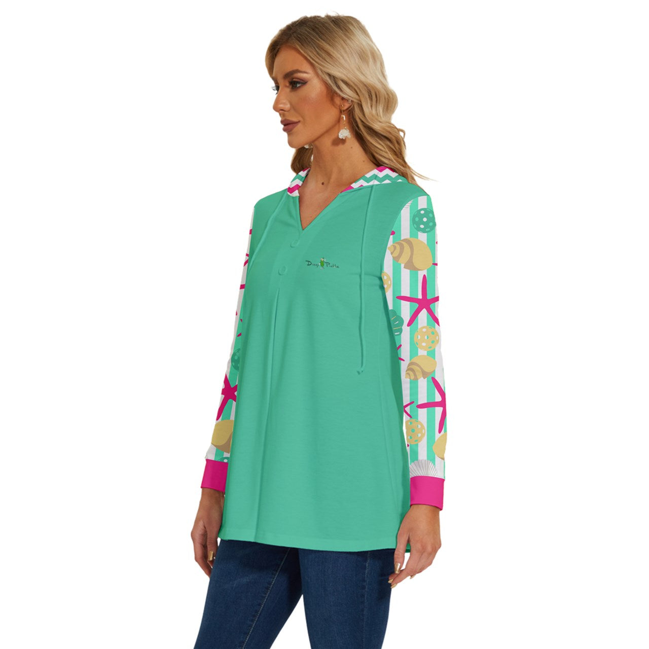 Dizzy Pickle MaryEllen Stripes Pickleball Long Sleeve Drawstring Hooded Top