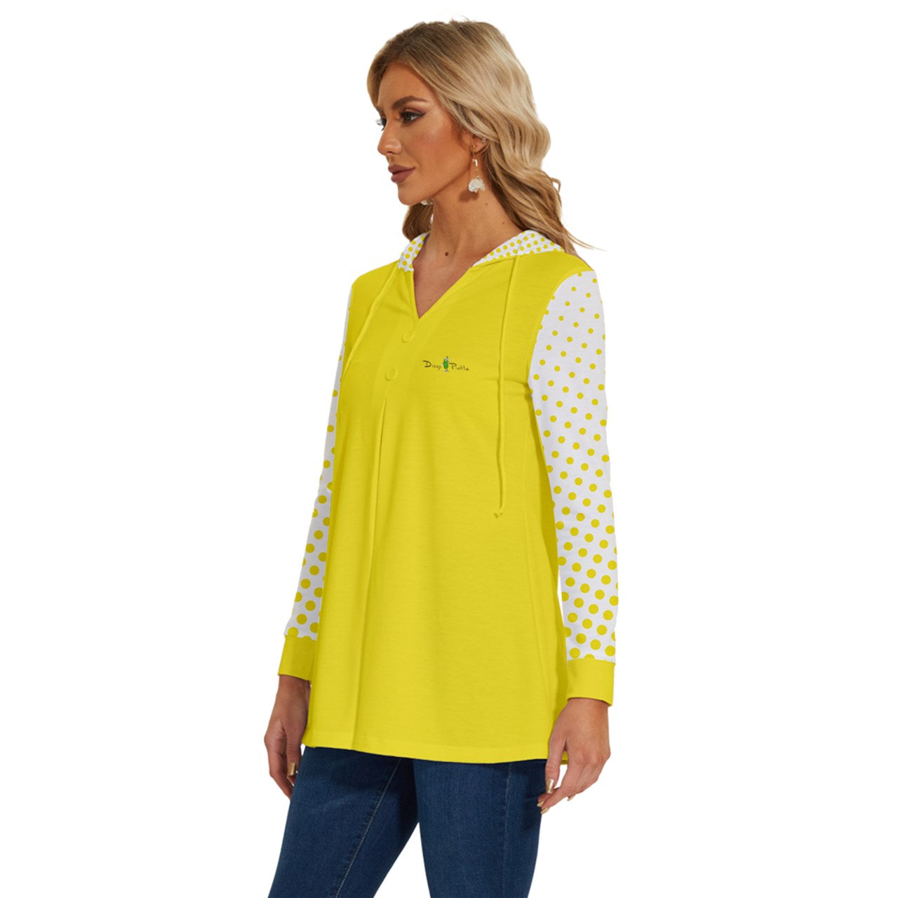 Dizzy Pickle Kim Yellow Pickleball Long Sleeve Drawstring Hooded Top