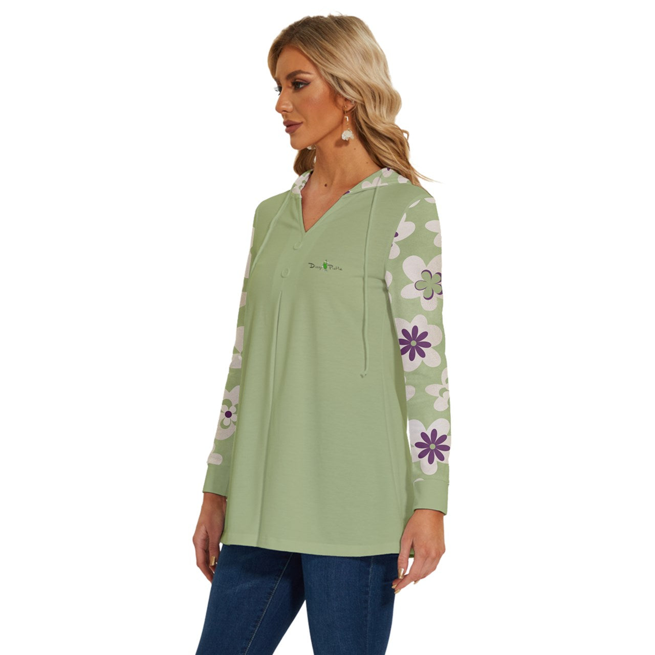 Dizzy Pickle Heather Blooms Pickleball Long Sleeve Drawstring Hooded Top