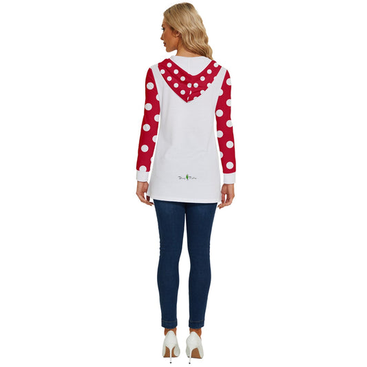 Dizzy Pickle Christmas Polka Dots Red White Pickleball Long Sleeve Drawstring Hooded Top