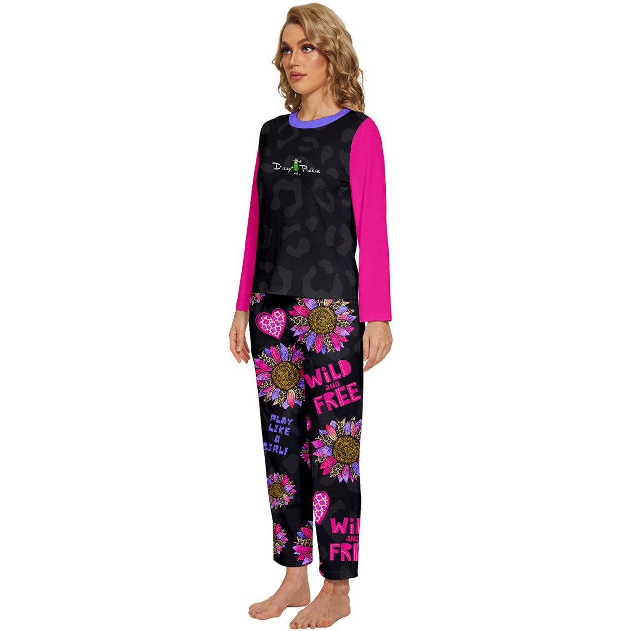 Dizzy Pickle Amber Wild and Free Women's Pickleball Long Sleeve Lightweight Cropped Pajamas Set