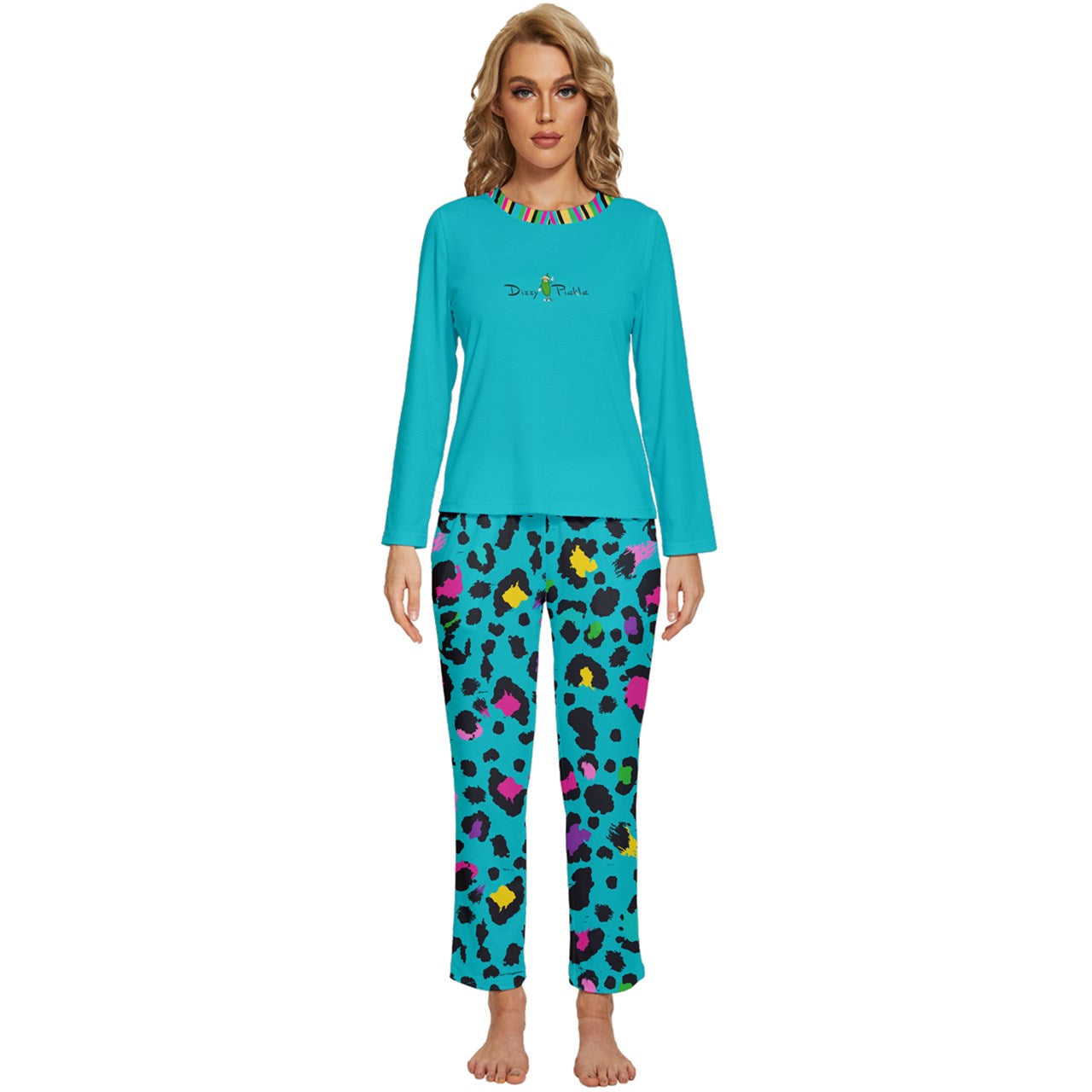 Dizzy Pickle Amber Cool Teal Women's Pickleball Long Sleeve Lightweight Cropped Pajamas Set