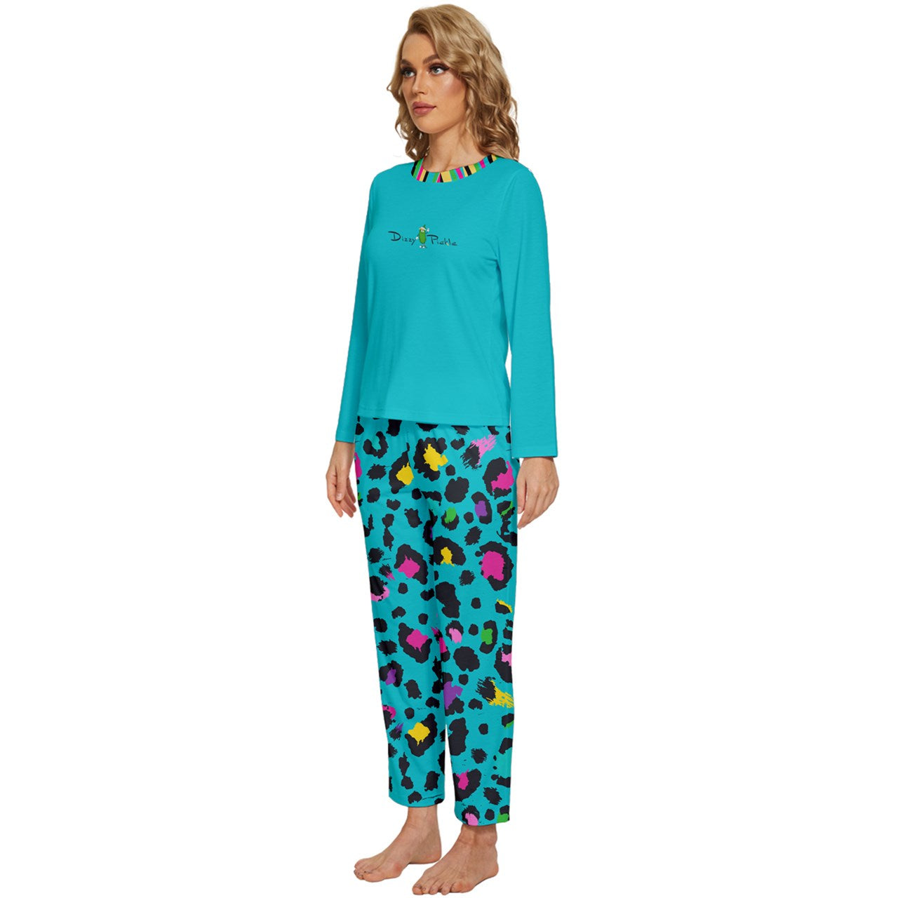 Dizzy Pickle Amber Cool Teal Women's Pickleball Long Sleeve Lightweight Cropped Pajamas Set