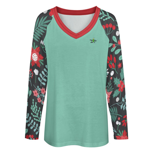 Dizzy Pickle Christmas Holly Cheer Collection Variety Set 2 Women's Pickleball Doiuble Layered V-Neck Loose Tee